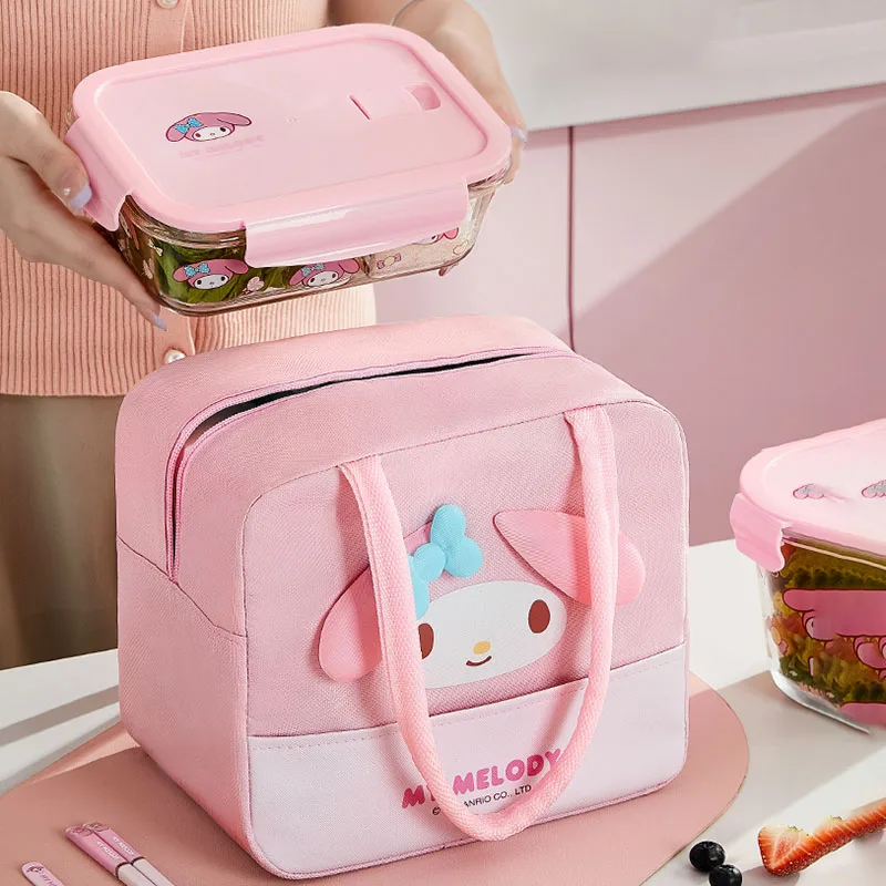 

Kawaii Sanrio Cinnamoroll Hello Kitty Melody Bento Bag Anime High Capacity Lunch Box Tote Bag Insulation Bags Meal Kit Gift