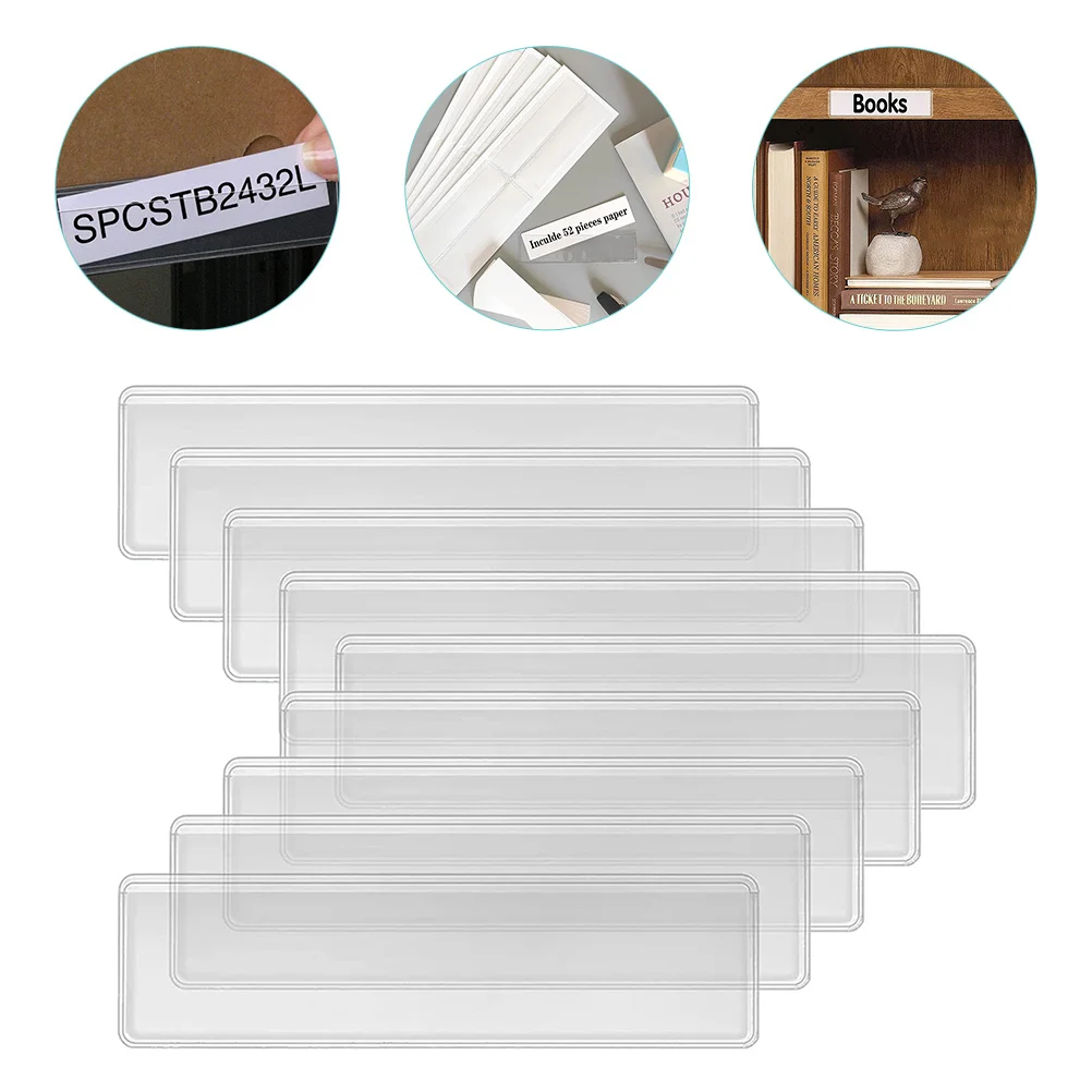 

50 Pcs Shelf Label Binder Tabs Clear Pockets Classroom Adhesive Holders Plastic Pvc Card
