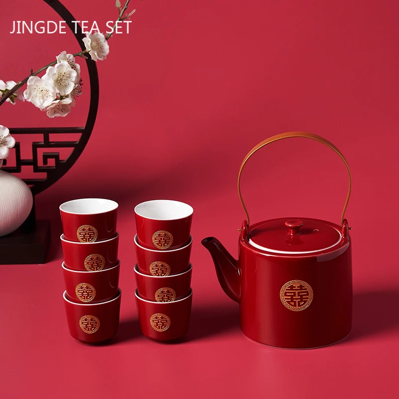 

Chinese Gifts Set Red Cup Wedding Tea Teaware Porcelain Set Drinkware Gaiwan And Exquisite Home Ceramic Customized Teapot