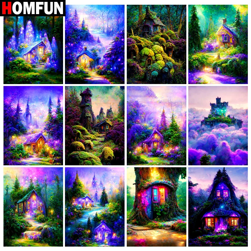 Алмазная живопись HOMFUN картина с квадратными/круглыми стразами замок пейзаж