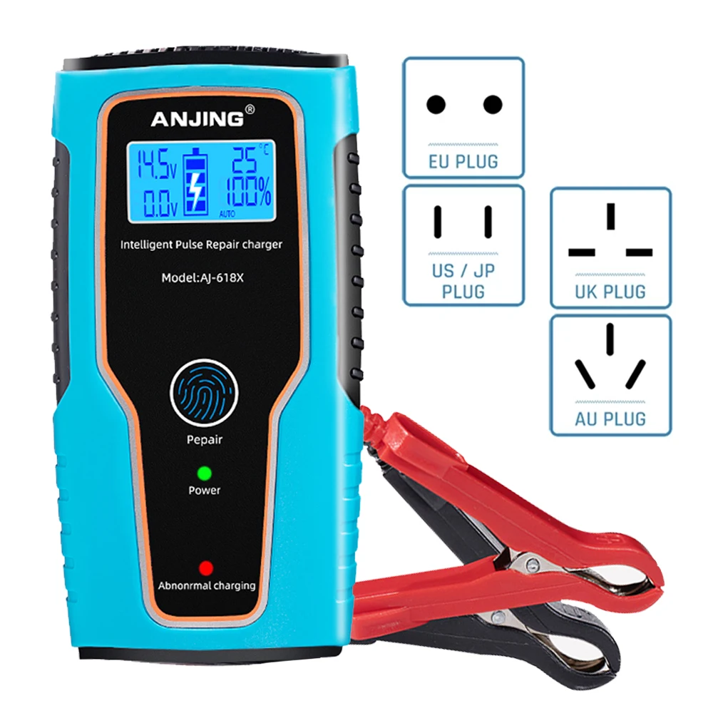 100AH 12V 6A Car Battery Charger Pulse Repair 100V-250V Automatic Charger For Car Motorcycle Lead Acid Battery Agm Gel Wet
