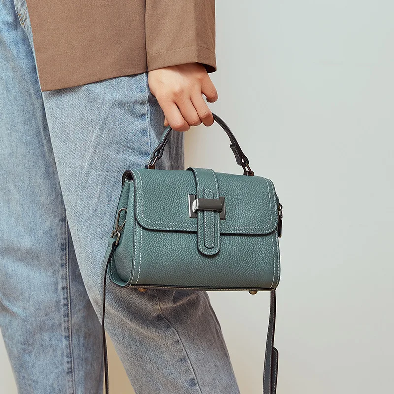 

Women Brand Handbags Full 100% Split Leather Designer Bags Green Color Purses Office Ladies Bag