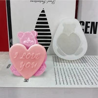 3d bear holds love heart candle silicone mold making aroma soy wax handmade soap polymer clay plaster epoxy resin for home decor