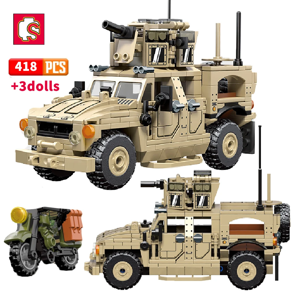 SEMBO Military Mine Resistant Ambush Protected Vehicle Model Building Blocks Army Soldiers Weapon City Bricks Toys For Children