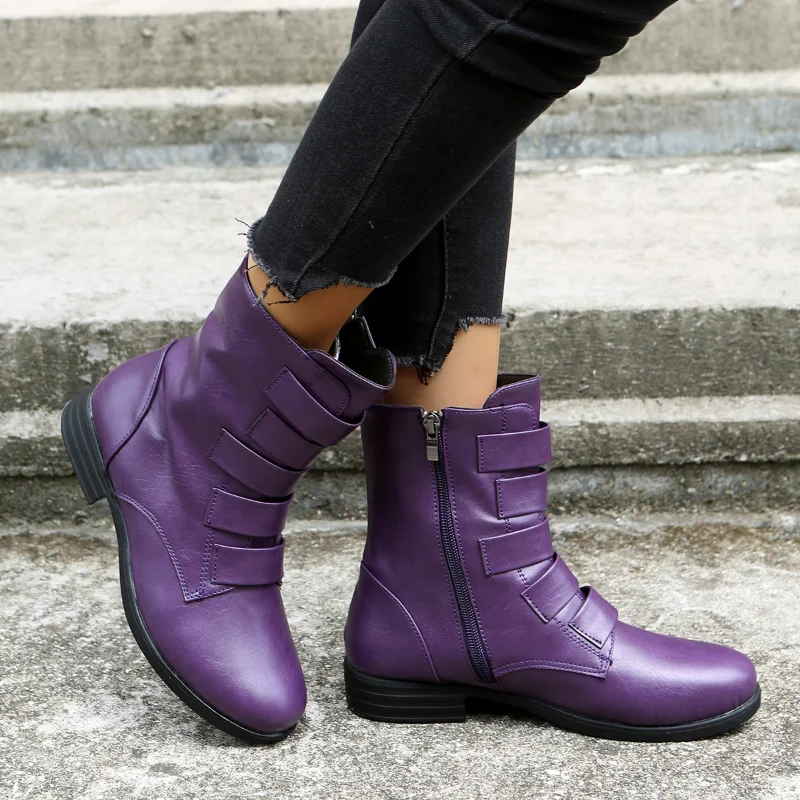 

2023 New Ankle Boots British Autumn Leather Round Toe Short Solid Bandage Square Heel Platform Shoes Women's Botines De Mujer