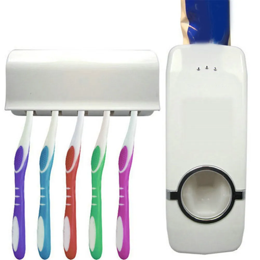

Toothbrush Holder Automatic Toothpaste Dispenser Holder Toothbrush Wall Mount Rack Bathroom Tools Set