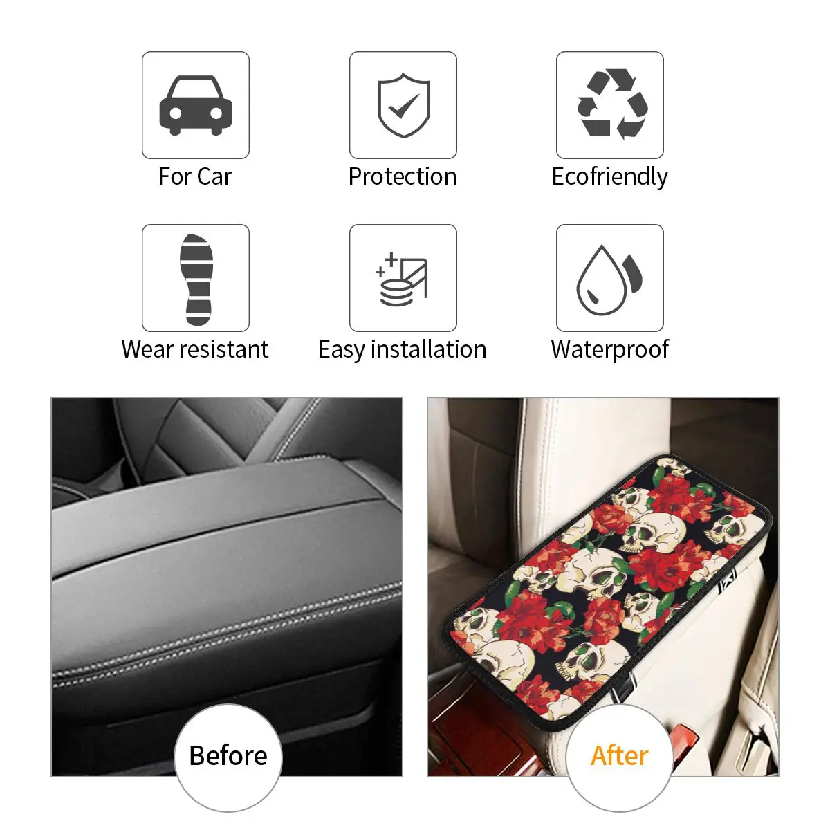 Чехол для автомобильного подлокотника кожаный коврик с цветочным рисунком