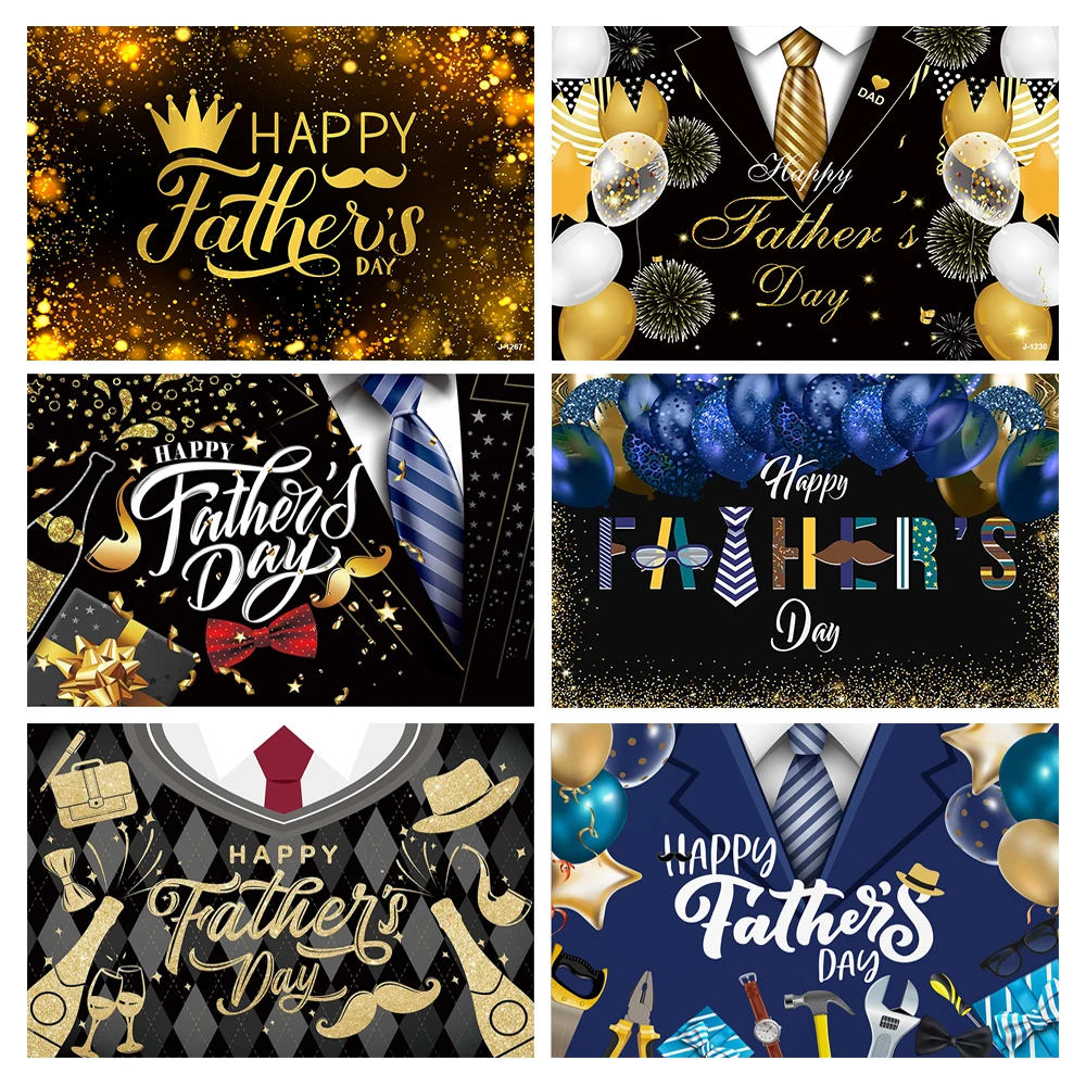 

Happy Father’s Day Backdrop Black Suit Gentleman Tuxedo Gold Best Father Love Dad Man Boy Photography Background Party Supplies