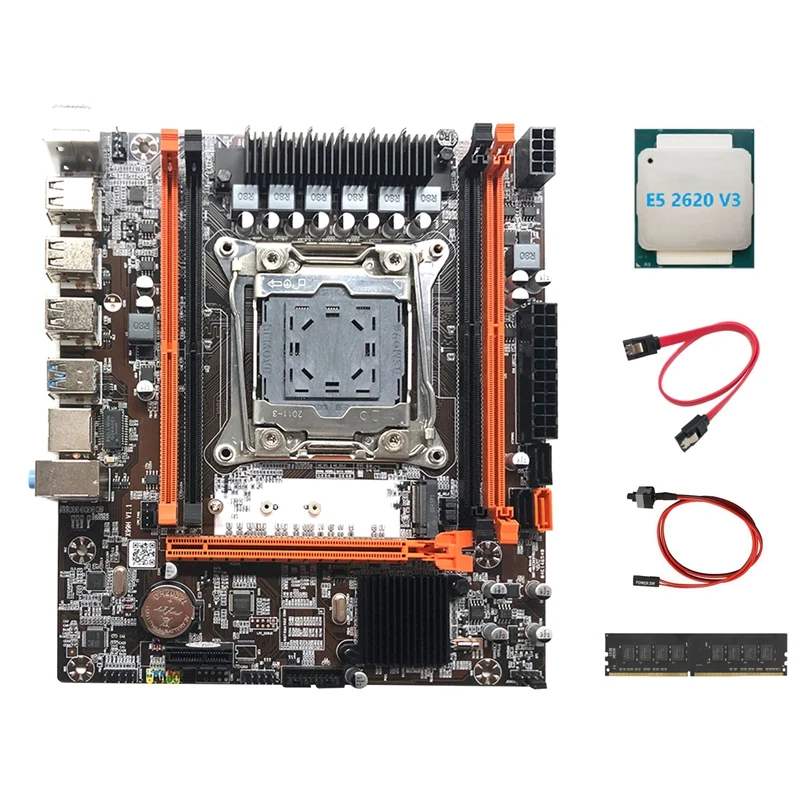 

X99H Motherboard LGA2011-3 Computer Motherboard With E5 2620 V3 CPU+DDR4 4G 2666Mhz RAM+SATA Cable+Switch Cable