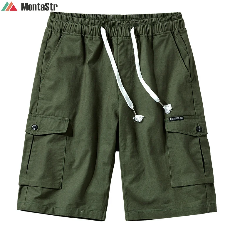 

Шорты-карго мужские с эластичным поясом, хлопковые тонкие легкие бермуды до колен, уличная одежда, лето 2022