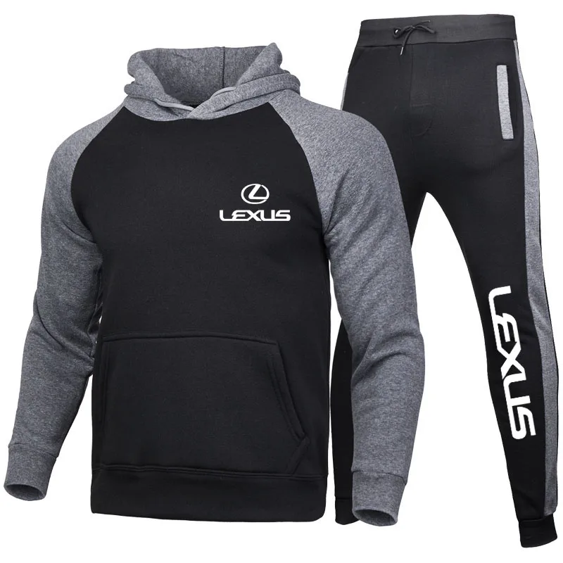 Lexus logo print Harajuku Men's Sportswear Hoodie Set (Hoodie + Pants) Fashion 2 Piece Set Autumn winter high quality men's suit