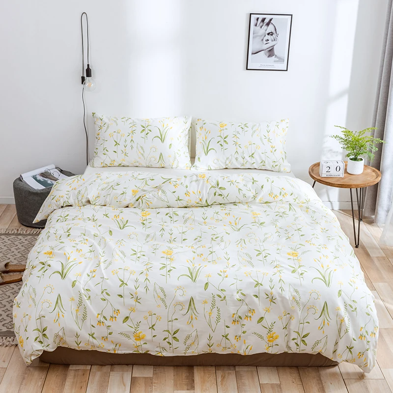 

WUJIE 2Pcs/3Pcs Flower Pattern 100% Cotton Comforter Bedding Set with Pillowcase Duvet Cover Set Twin/Queen/King Home Textile