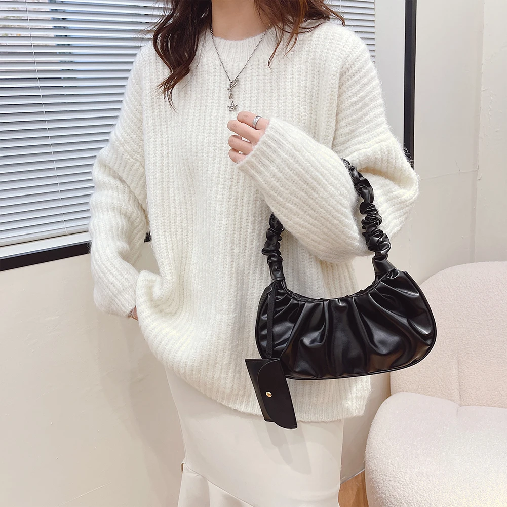 

Women Casual Simple Solid Color Crossbody Handbags Fashion Crescent Vintage PU Leather Ladies Daily Shoulder Messenger Bags