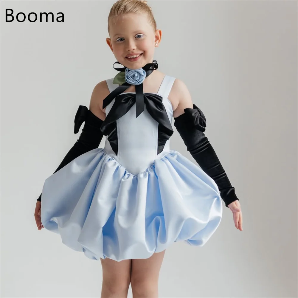 Фото Booma трапециевидные цветы атласный бант синие цветы платья для девочек свадебное платье для детей цветы платья для выпускного вечера для девочек по индивидуальному заказу №1