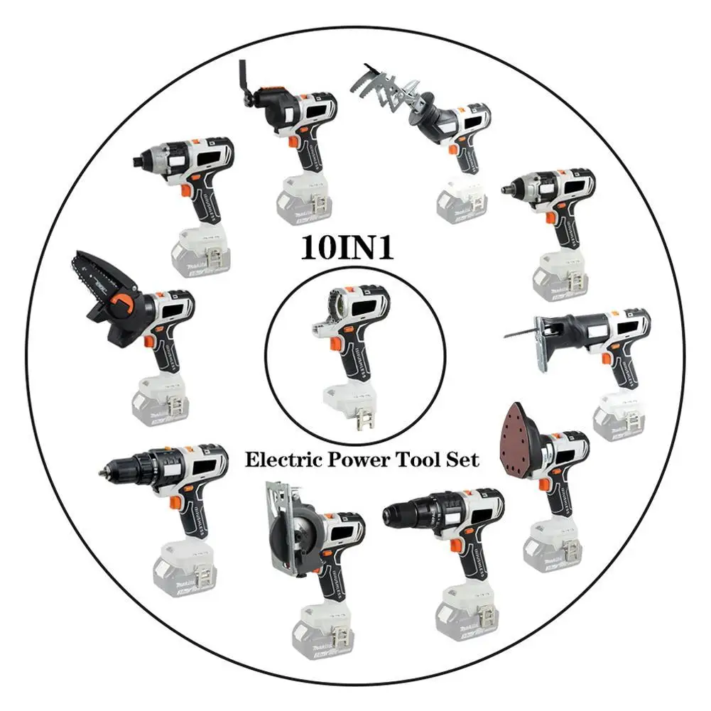 

10-IN-1 Multi-functional Electric Tool Set Combo Kit Cordless Brushless Recip Saw Jig Saw Circular Saw Chainsaw Oscillating Tool