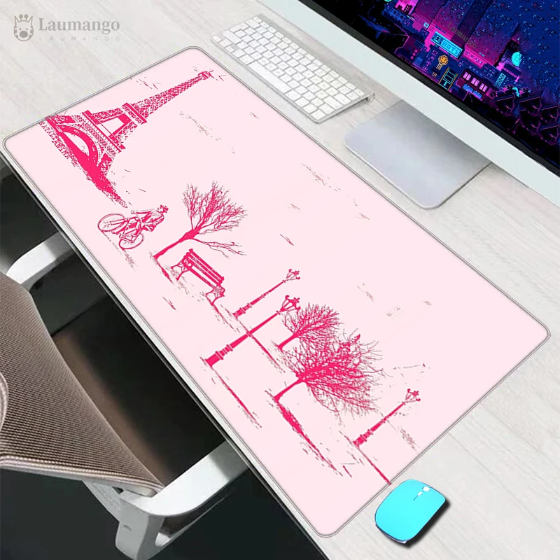

3D Pink Eiffel Tower Mouse Pad Large Gaming Accessories Varmilo Keyboard Laptop Ковер Pc Gamer Completo Tapis De Souris Mousepad