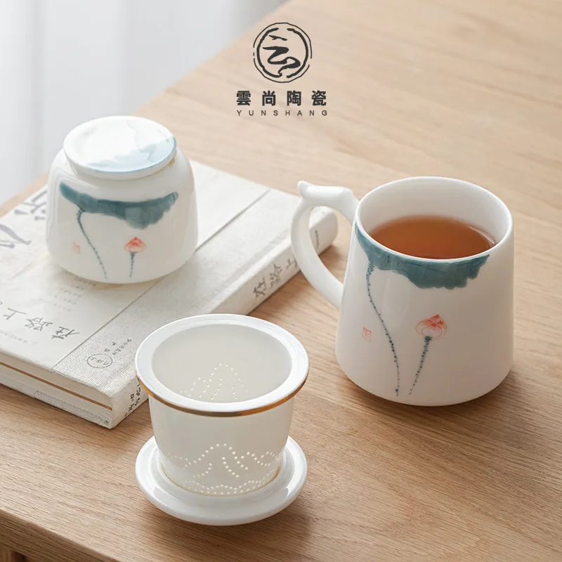 Жадеитовая чайная чашка с крышкой и для офиса домашнего использования легкая