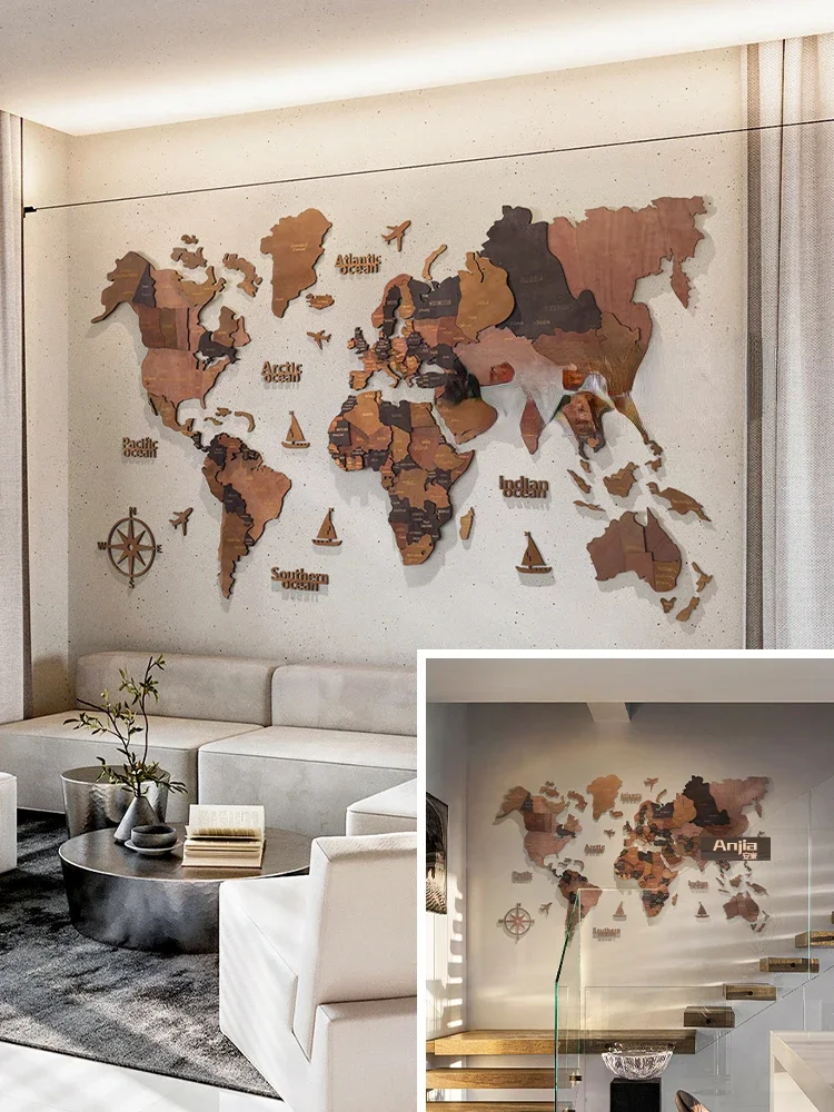 Настенные украшения в скандинавском стиле с прострочкой из массива дерева карта