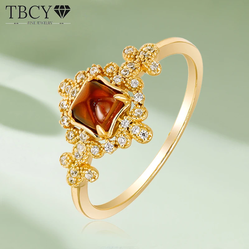 

TBCYD Garnet Ring For Women S925 Sterling Silver Plated 14K Gold High Carbon Diamond Engagement Ring Party Fine Jewelry Gifts