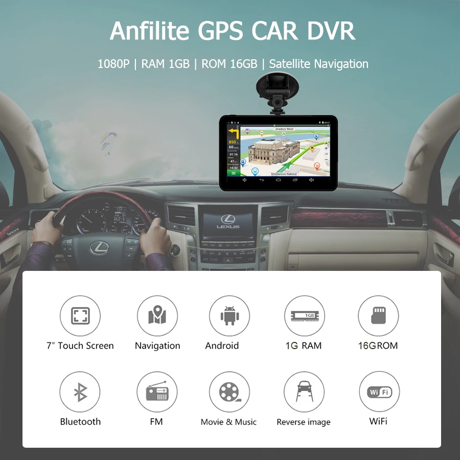 Фото 7-дюймовый автомобильный видеорегистратор Android GPS-навигация Емкостный 1 ГБ 16 ГБ Bluetooth WIFI Карта Европы Грузовик Автомобиль Видеорегистратор GPS №2