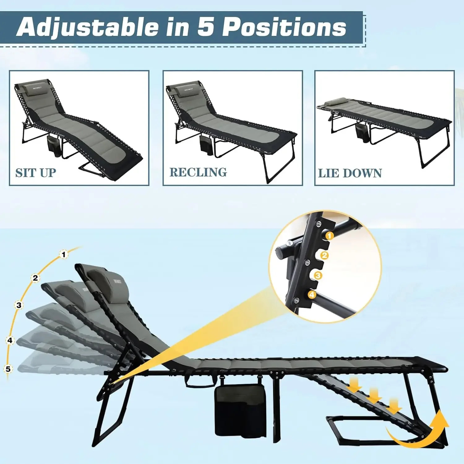 Мягкое складное кресло для отдыха на открытом воздухе взрослых 440 фунтов шезлонг
