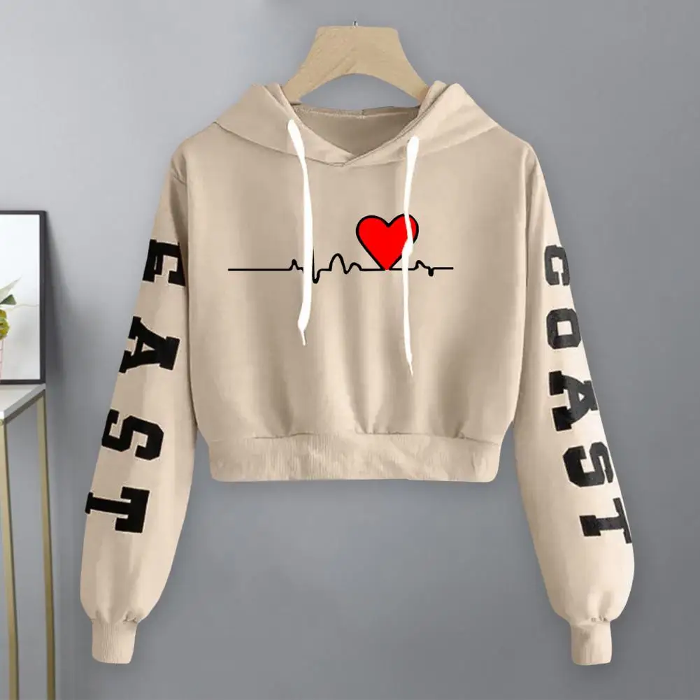 

Stylish Women Hoodie Breathable Keep Warm Non-Fading Letter Heart Printing Autumn Pullover Women Clothing