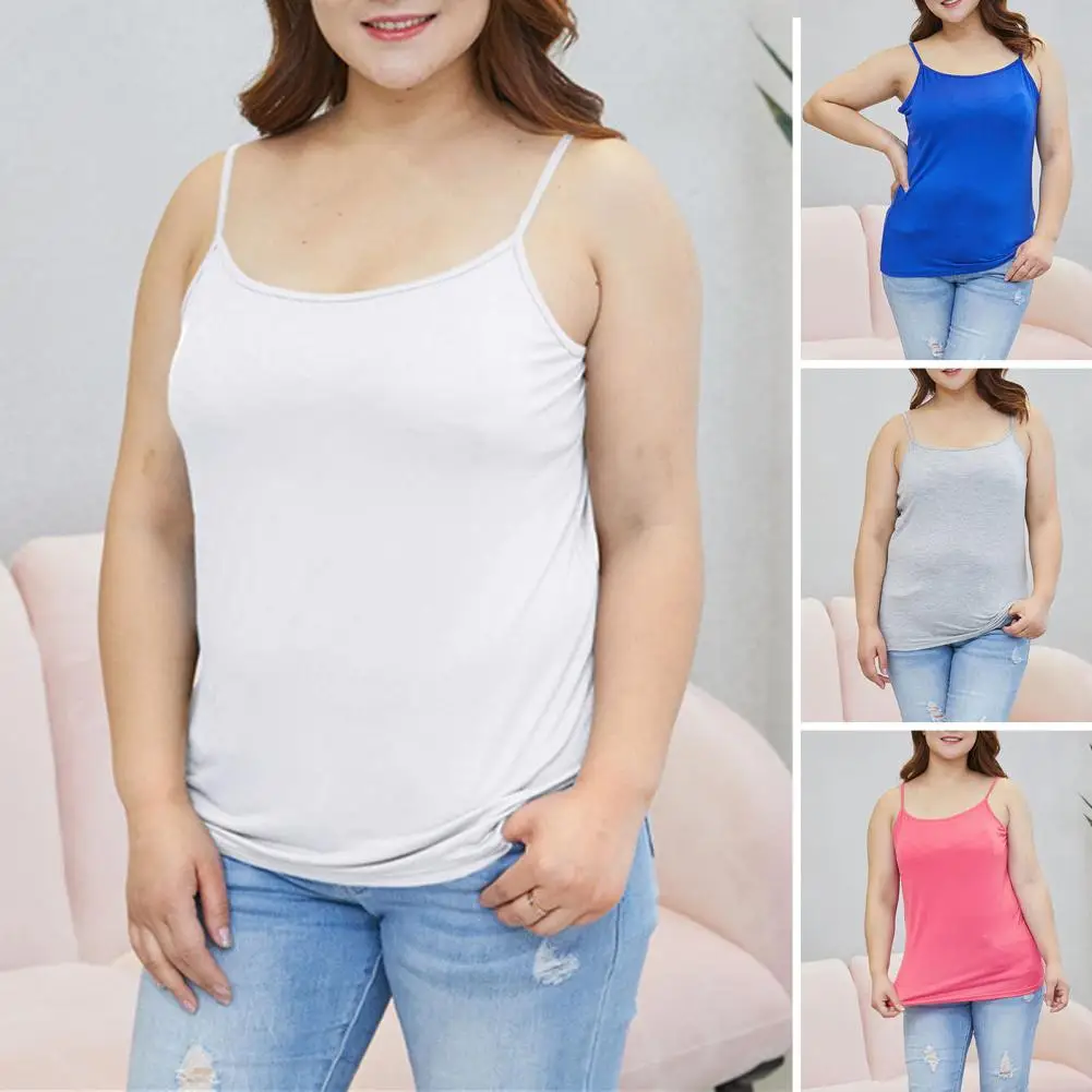 

Summer Plus Size Women Vest Solid Color Sling Camisole Top Loose Fit Elastic Suspenders Sleeveless Tank Top Black Camis Woman