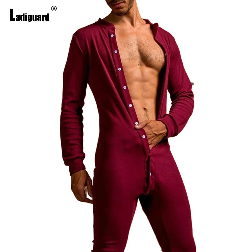 

Ladiguard 2023 Sexy Wetlook Costume Sets Men Long Sleeves Onesie Bodysuits Solid Red Home Playsuits Fashion One-piece Jumpsuit
