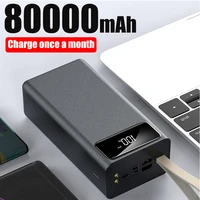 power bank 80000mah led 2 usb lanyard external battery flashlight outdoor cell phone charger for iphone xiaomi huawei samsung