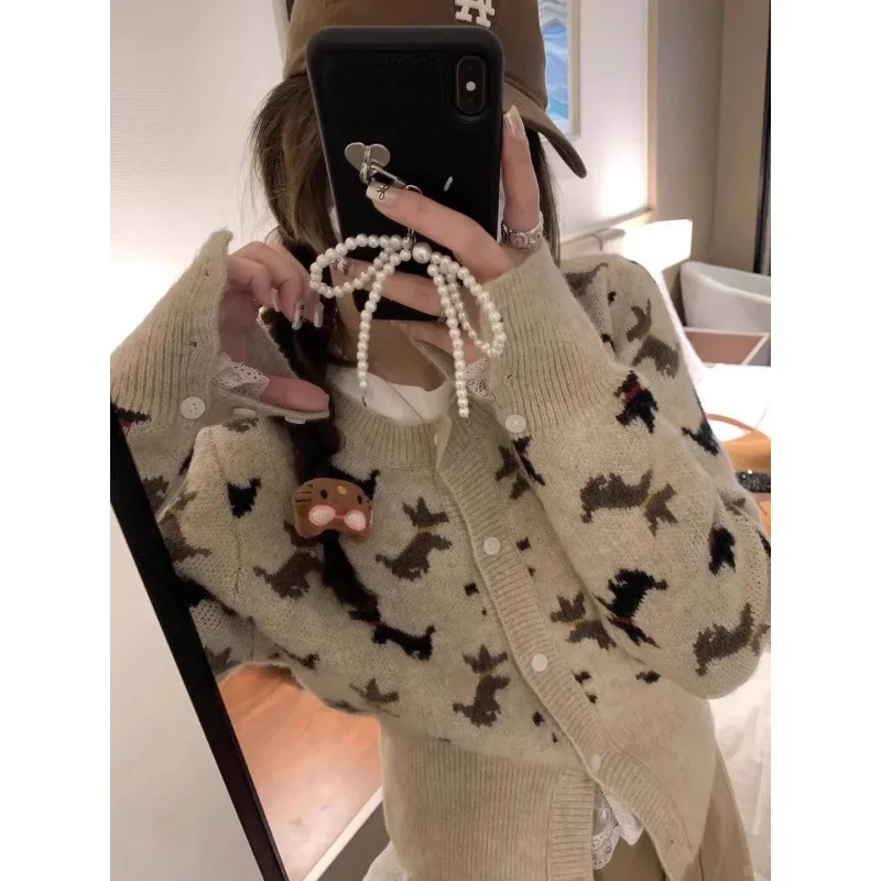 Новинка 2024 Ранняя осень элегантный вязаный кардиган в Корейском стиле пуловер с