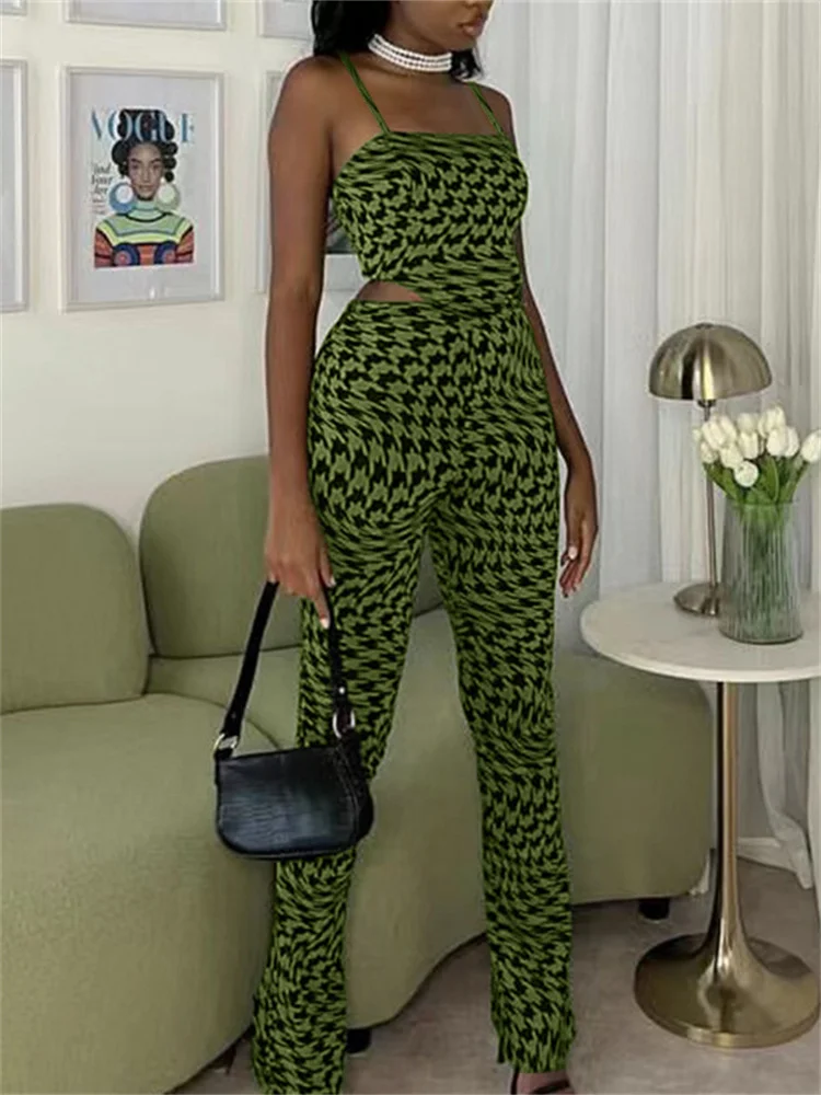 

Женский летний комплект из двух предметов, укороченный топ без рукавов и узкие брюки с принтом, 2023