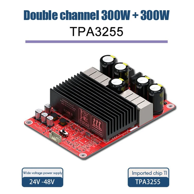 

BDM8-A Digital Amplifier Board TPA3255 2X300W High-Power 2.0 Channel Stereo Fever HIFI Class D Audio Amplifier DC 24-48V