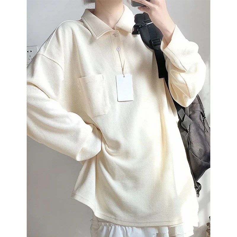 Персиковая вафельная клетчатая женская футболка-поло с коротким рукавом в стиле