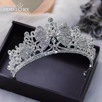 himstory baroque silver color crystal bridal tiaras crown big bowknot rhinestone pageant diadem luxury wedding hair accessorie