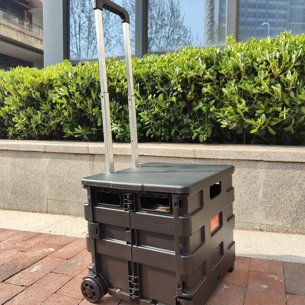 

New low price Mobile Folding Cart 2 Wheels Climbing Retractable Hand Cart Collapsible Grocery Folding Utility Cart Trolley