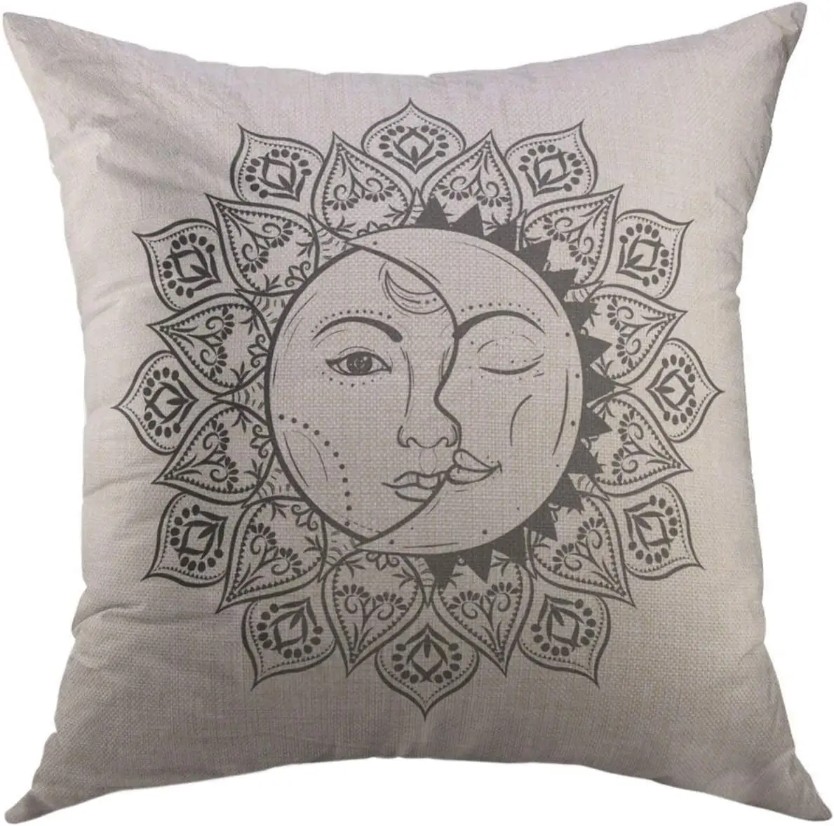 

Mandala Sun Eclipse Illlustration of Astronomy Astrology Symbol Vintage Boho Gypsy Style Moon Home Decor Pillow Case 18x18 inch