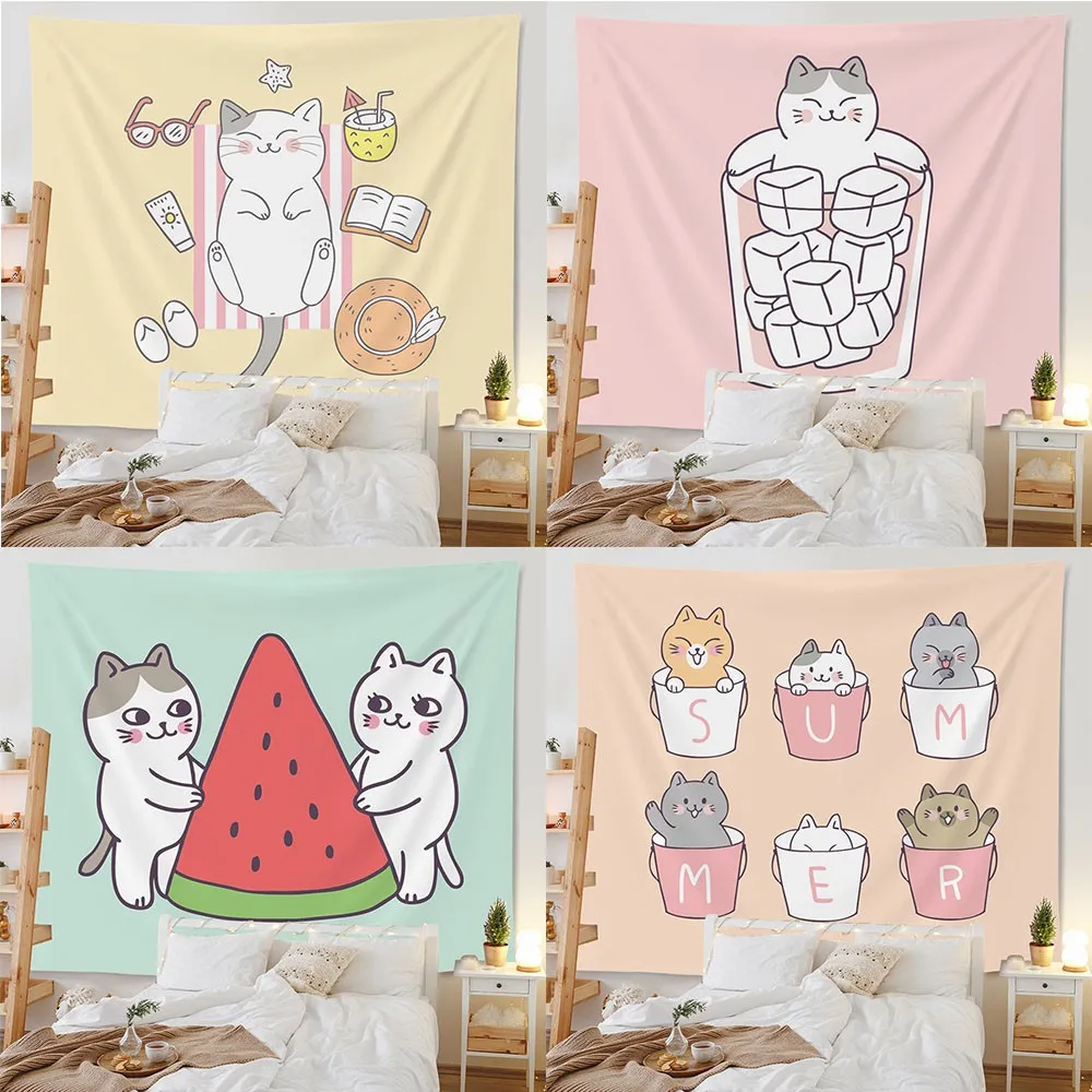 

Tapestry Tapestry Party Beach Cute Cat Background Cloth Tapestry Bedroom Wall Decor Tapestry
