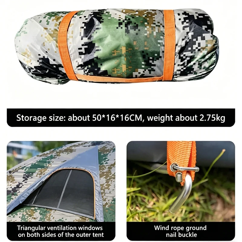 Фото Палатка-тент Flytop камуфляжная, двухместная, всесезонная, с юбкой, для кемпинга, двухслойная, с алюминиевыми дугами, защита от снега, для путешествий, семейного и туристического отдыха №5