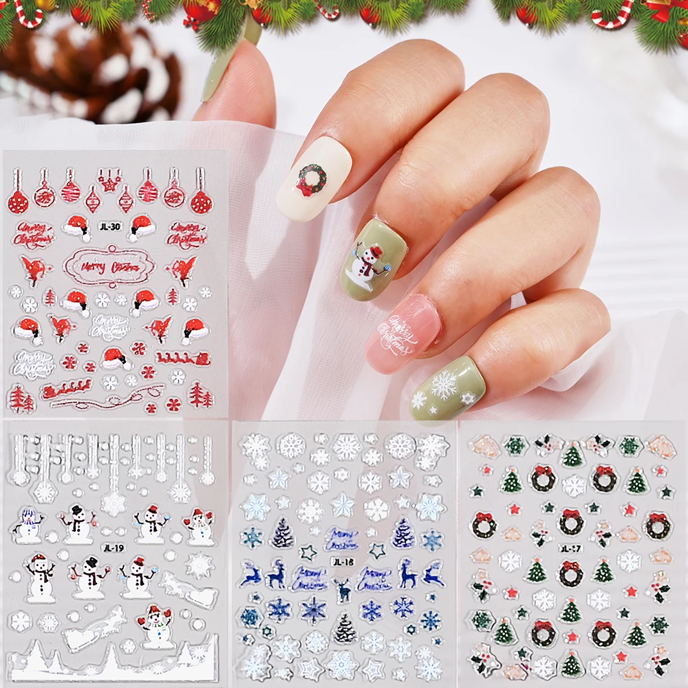 30 шт. Рождественские красочные блестящие наклейки для ногтей Санта-Клаус