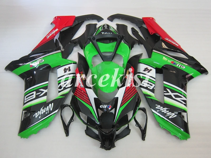

Стильный новый комплект обтекателей из АБС-пластика, подходит для Kawasaki Ninja ZX-6R ZX6R 636 2007 2008 07 08, кузов крутого красного и зеленого цвета