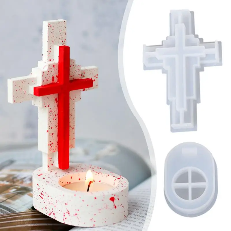 

Concrete Cross Candlestick Silicone Mold DIY Handmade Christian Cross Shape Mold Concrete Cement Candlestick Casting Molds