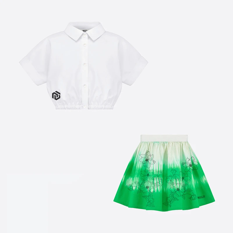 

NIGO Girls Summer Short White Shirt A-Line Green Skirt Suit #nigo39471