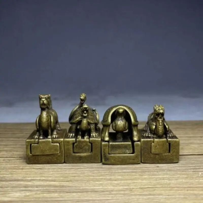 

Старые латунные уплотнения китайские животные четыре Дракона белый тигр Феникс дракон черепаха