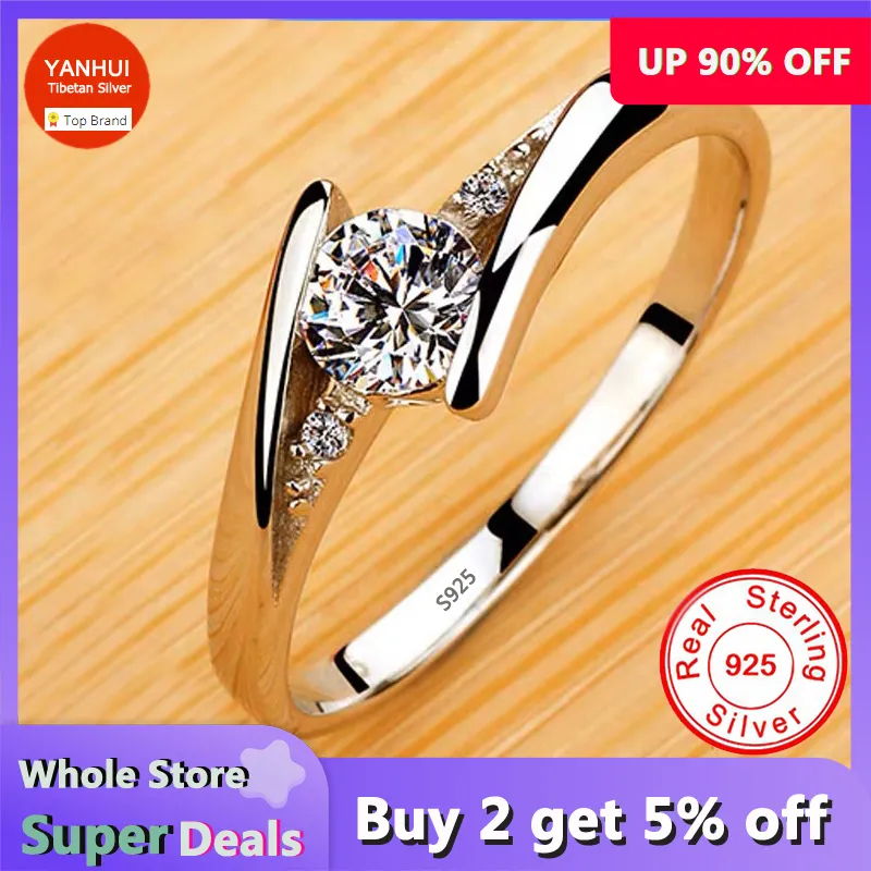 Never Fade White Tibetan Silver Rings for Women Round Zircon Crystal Rings Bride Promise Engagement Wedding Bands Gift Jewelry