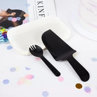 black disposable plastic water drop plate cake tableware knife fork plate set combination family birthday party tableware