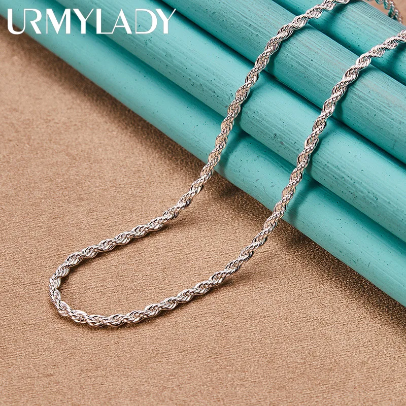 

URMYLADY 925 Sterling Silver Simple 3mm Snake Chain 18/22/24/26 Inch Necklace For Man Women Fashion Party Wedding Gift Jewelry