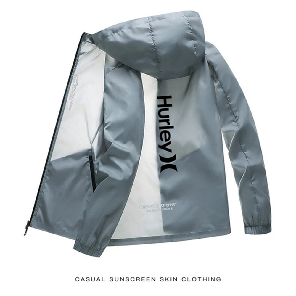 

Мужская кожаная куртка Hurley, летняя брендовая Повседневная куртка на молнии с принтом, мотоциклетная одежда, устойчивая к ультрафиолетовому излучению, Крутая толстовка из ледяного шелка