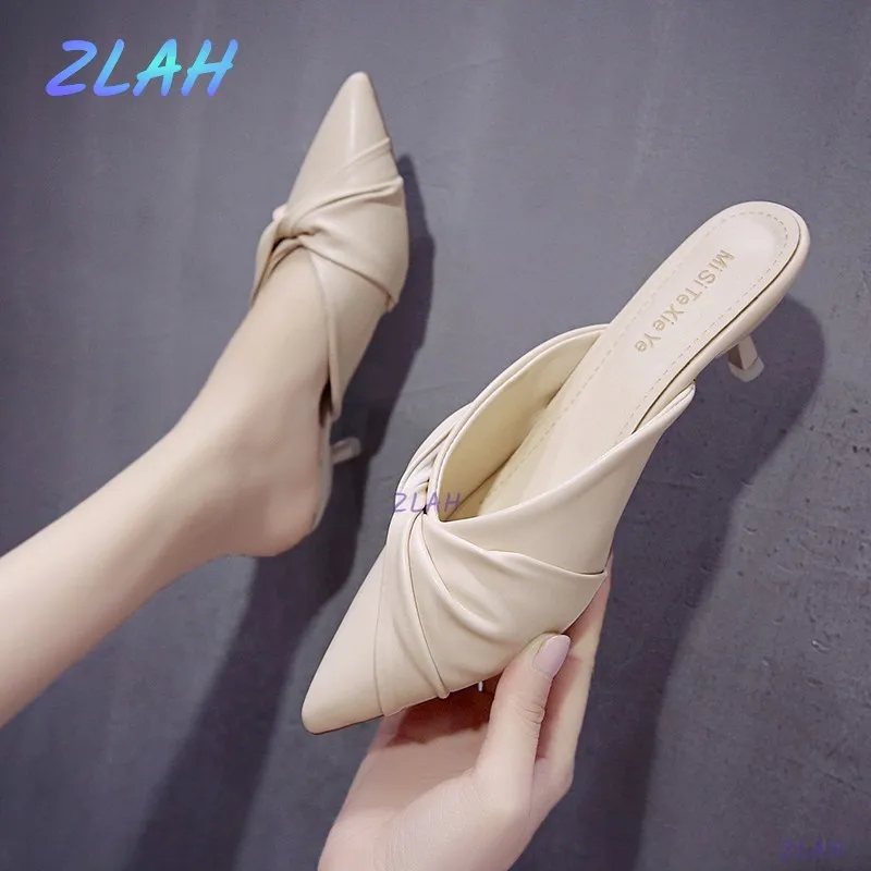 

New Low-heeled Women's Slippers Summer Women's Shoes Zlah Pointed Mules Women's Casual Simple Women's Slippers