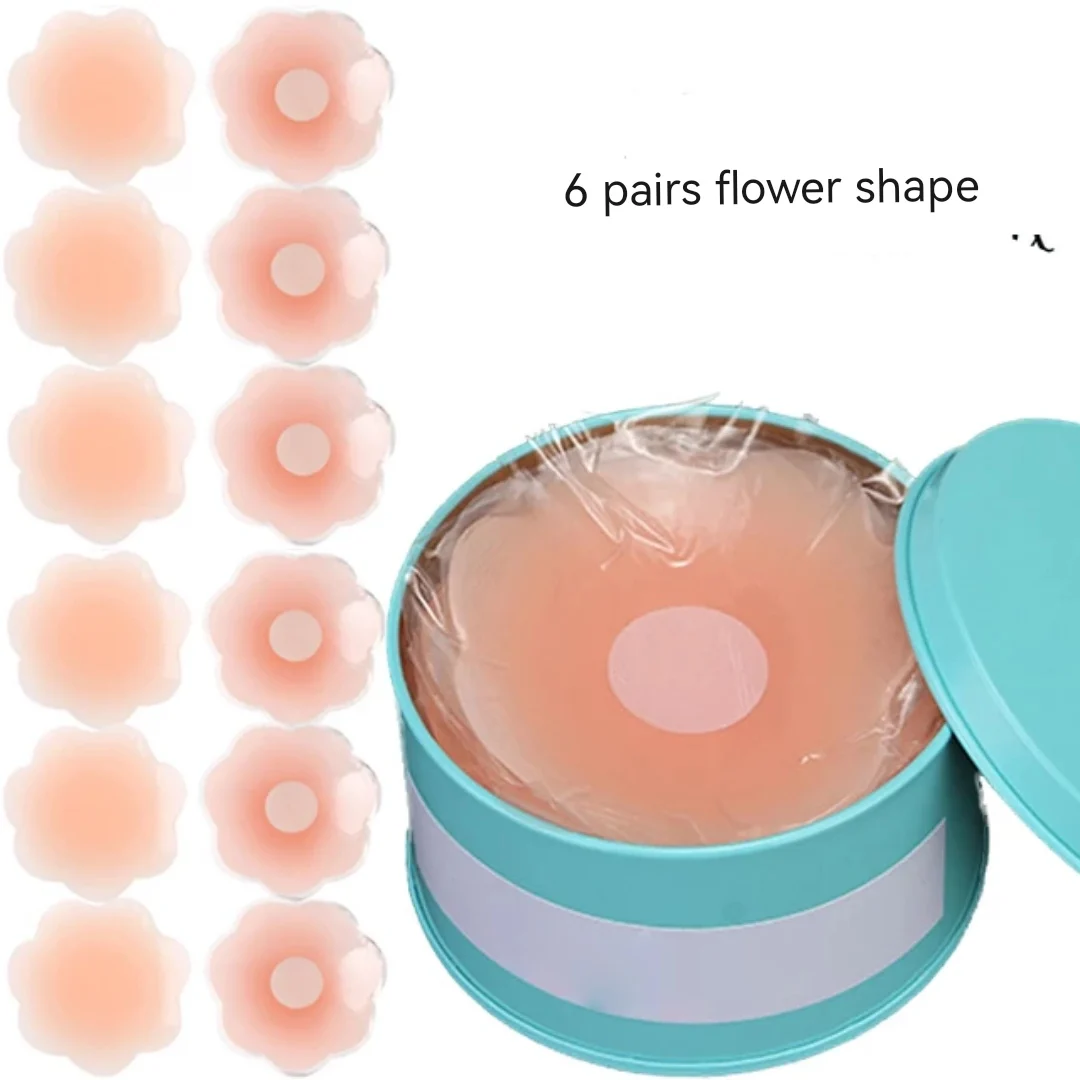 

6pairs Metal box pack Women Nipple Cover Reusable Nipple Covers Charm Boob Tape Silicone Breast Sticker Cubre Pezon Accesoires