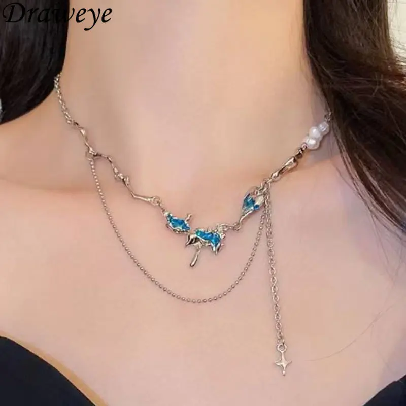 

Draweye Necklaces for Women Tassels Pearls Beading Cute Luxury Jewelry All Match Y2k Vintage Chokers Pendant Necklace Sweet